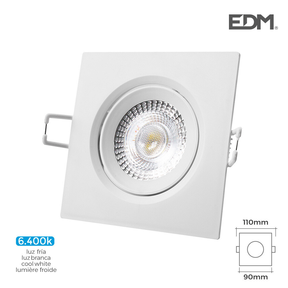 DOWNLIGHT LED EMPOTRABLE 5W 380 LUMEN 6.400K CUADRADO MARCO BLANCO EDM.UNIDADES POR CAJA 6