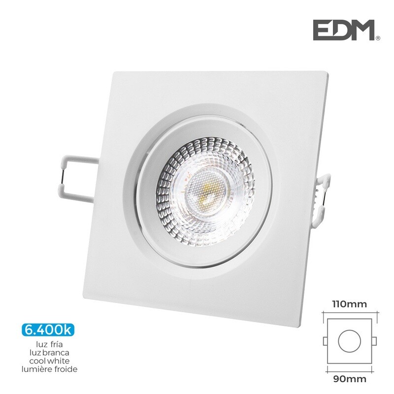 DOWNLIGHT LED EMPOTRABLE 5W 380 LUMEN 6.400K CUADRADO MARCO BLANCO EDM.UNIDADES POR CAJA 6