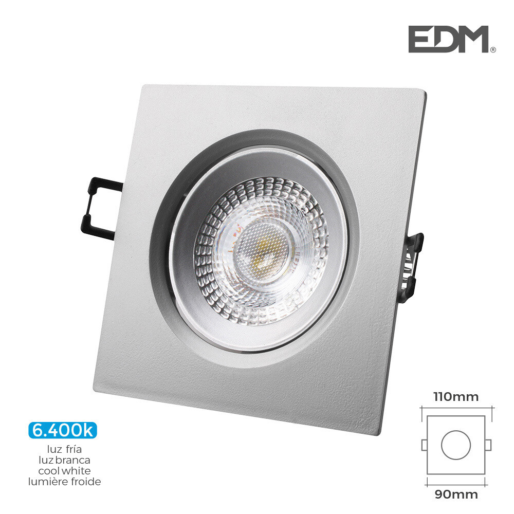 DOWNLIGHT LED EMPOTRABLE 5W 380 LUMEN 6.400K CUADRADO MARCO CROMO EDM.UNIDADES POR CAJA 6