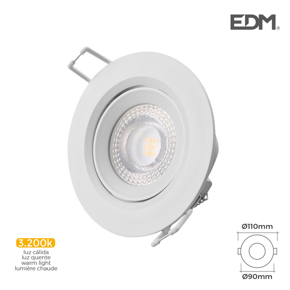 DOWNLIGHT LED EMPOTRAR 5W 3.200K REDONDO MARCO BLANCO EDM.UNIDADES POR CAJA 6