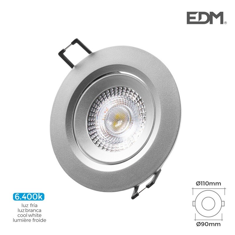 DOWNLIGHT LED EMPOTRABLE 5W 380 LUMEN 6.400K REDONDO MARCO CROMO EDM.UNIDADES POR CAJA 12