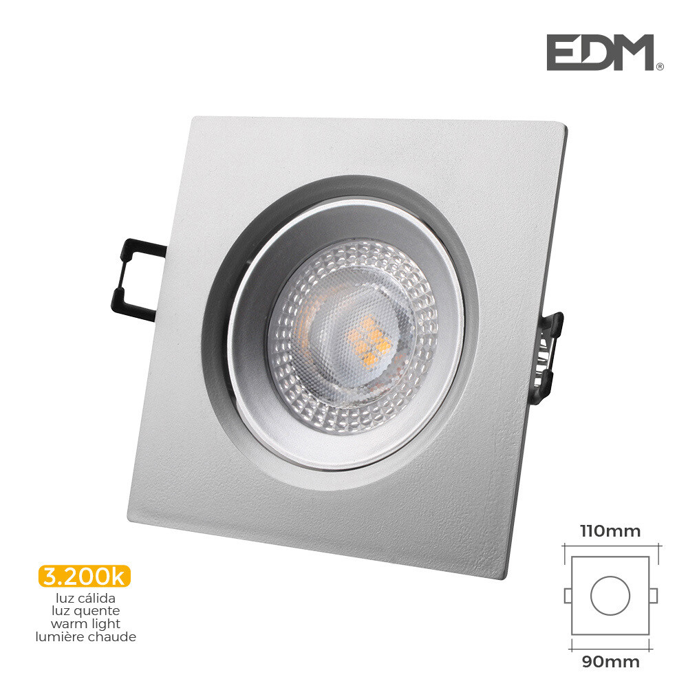 DOWNLIGHT LED EMPOTRABLE 5W 380 LUMEN 3.200K CUADRADO MARCO CROMO EDM.UNIDADES POR CAJA 6