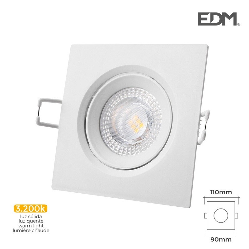 DOWNLIGHT LED EMPOTRAR 5W 380 LUMEN3.200K CUADRADO MARCO BLANCO EDM,UNIDADES POR CAJA 6