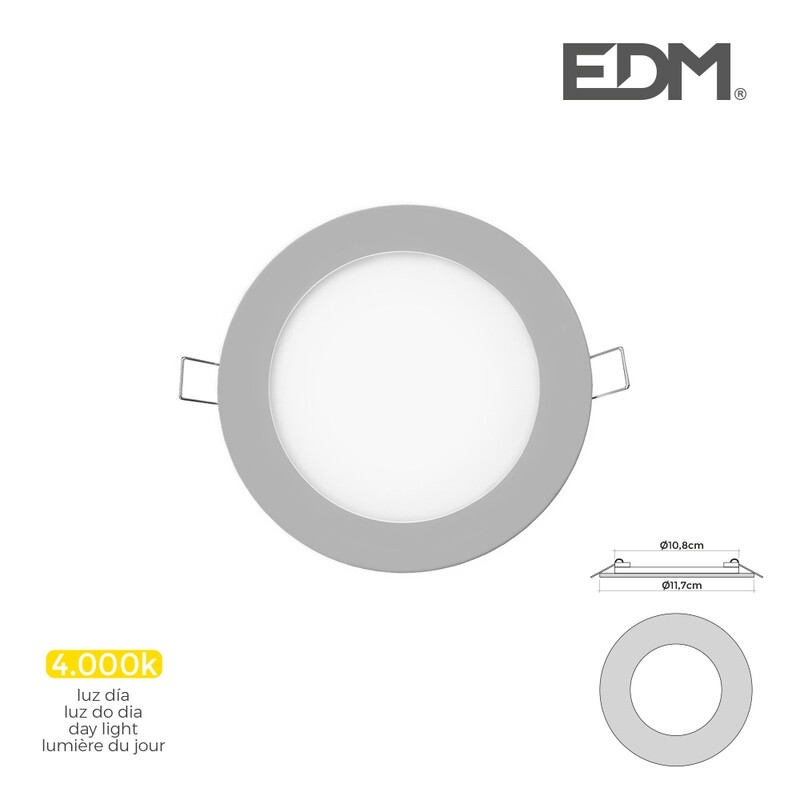 MINI DOWNLIGHT LED EDM 6W 320 LUMEN REDONDO 12CM 4.000K MARCO CROMO.UNIDADES POR CAJA 6