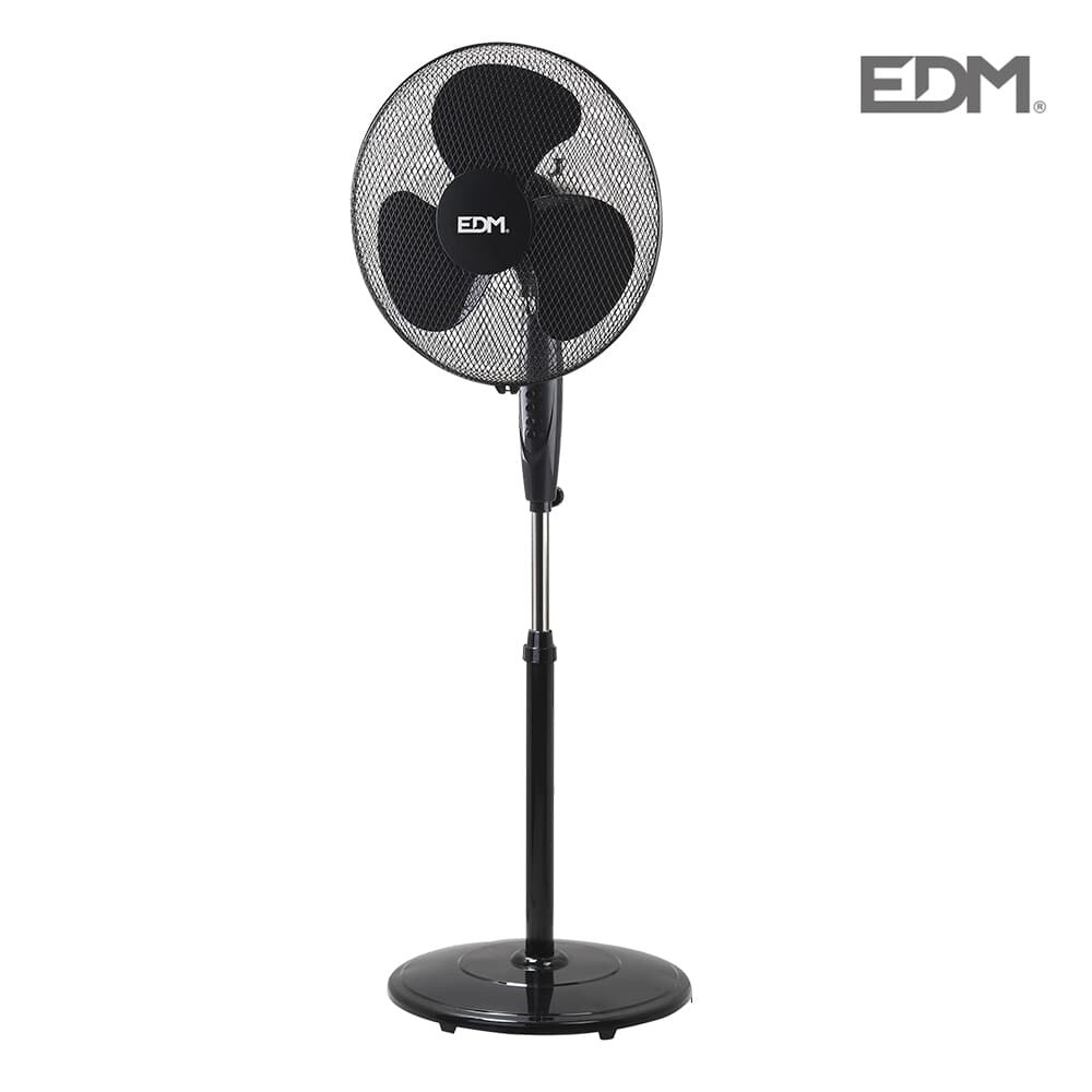 VENTILADOR DE PIE CON BASE CIRCULAR NEGRO 45W Ø ASPAS 40CM ALTURA REGULABLE 110-130 CM EDM