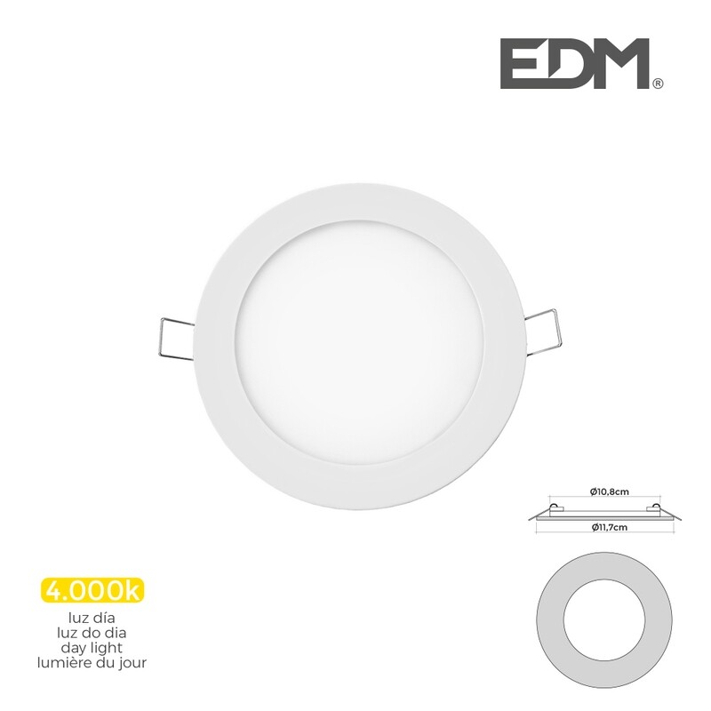 MINI DOWNLIGHT LED EDM 6W 320 LUMEN REDONDO 12CM 4.000K MARCO BLANCO.UNIDADES POR CAJA 6