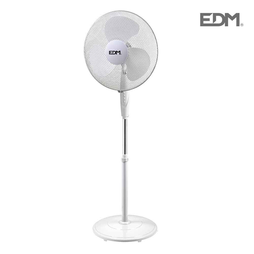 VENTILADOR DE PIE CON BASE CIRCULAR BLANCO 45W Ø ASPAS 40CM ALTURA REGULABLE 110-130 CM EDM