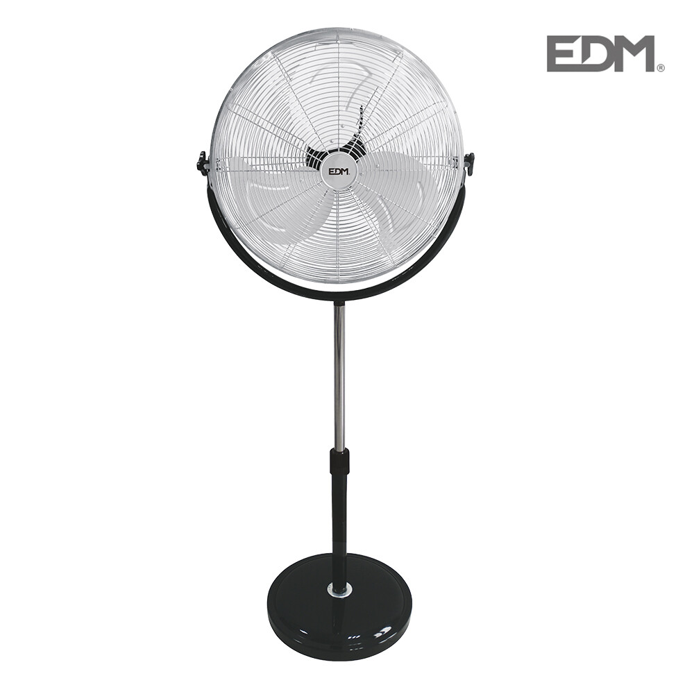 VENTILADOR DE PIE INDUSTRIAL CON BASE CIRCULAR CROMADO/NEGRO 120W Ø ASPAS 50 CM ALTURA REGULABLE 118-148 CM EDM