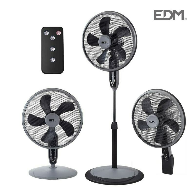 VENTILADOR 3 EN 1( PIE, SOBREMESA Y PARED ) NEGRO 55W Ø ASPAS 40 CM ALTURA REGULABLE 110-130CM EDM