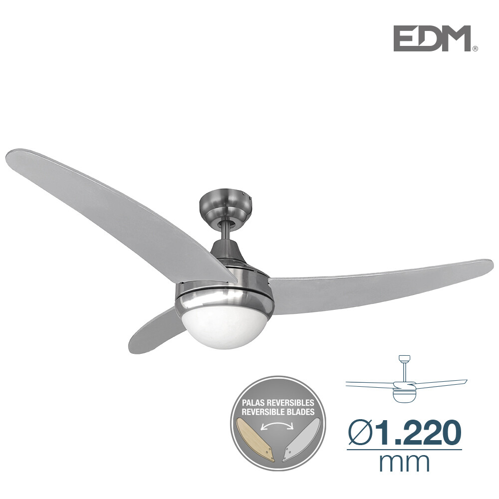 VENTILADOR DE TECHO MODELO EGEO PLATEADO/NIQUEL 60W Ø ASPAS 122 CM EDM