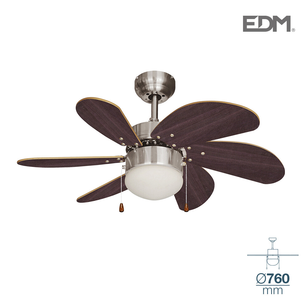 VENTILADOR DE TECHO MODELO ARAL WENGUE/NIQUEL SATINADO 50W Ø ASPAS 76 CM EDM