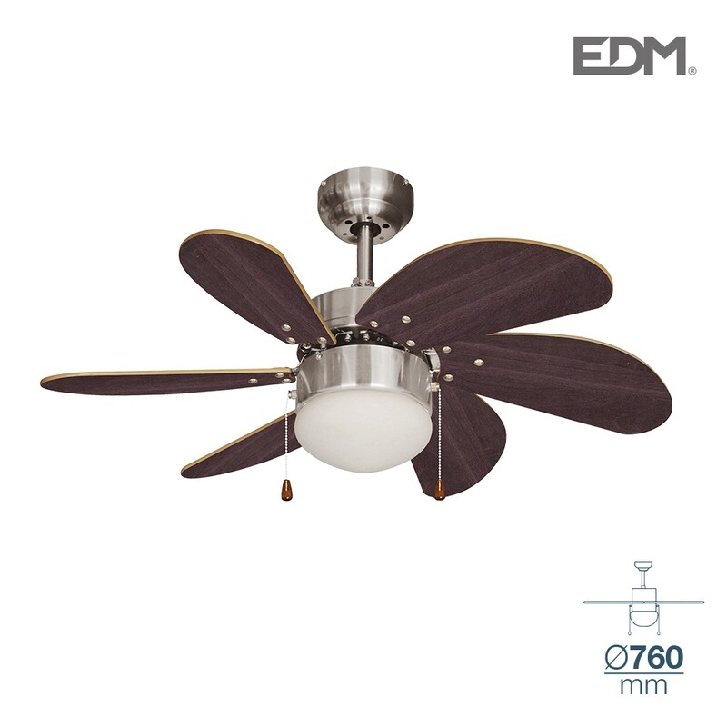 VENTILADOR DE TECHO MODELO ARAL WENGUE/NIQUEL SATINADO 50W Ø ASPAS 76 CM EDM