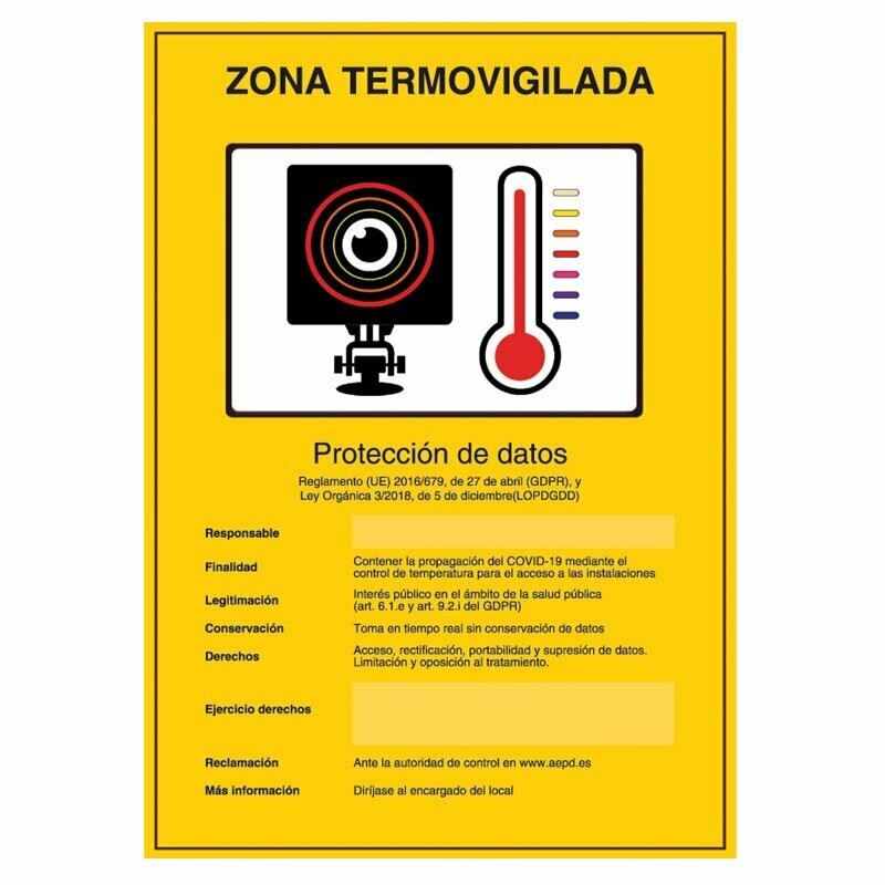 Placa / Cartel de Zona TermoVigilada plástico para interior/exterior.Homologado según normativa vigente