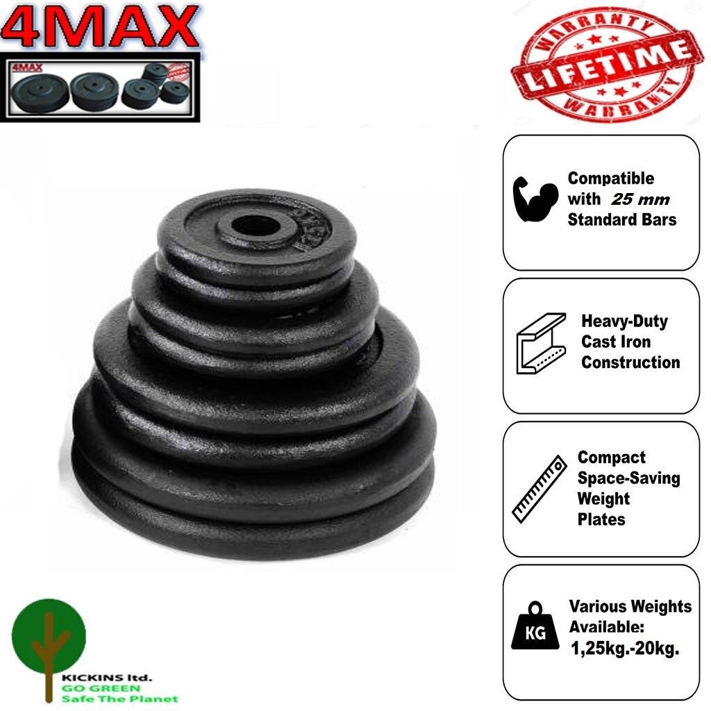 Weights Plates Cast Iron 1&quot; Fitness Home Discs for Dumbbells Barbells - Sets Heavy duty 4MAX  SETS 60KG