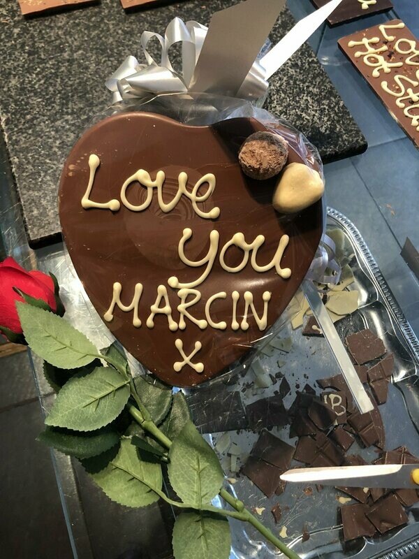 Milk Chocolate Heart - Large Personalised / Calon Siocled Llaeth - Mawr, wedi'i personoli