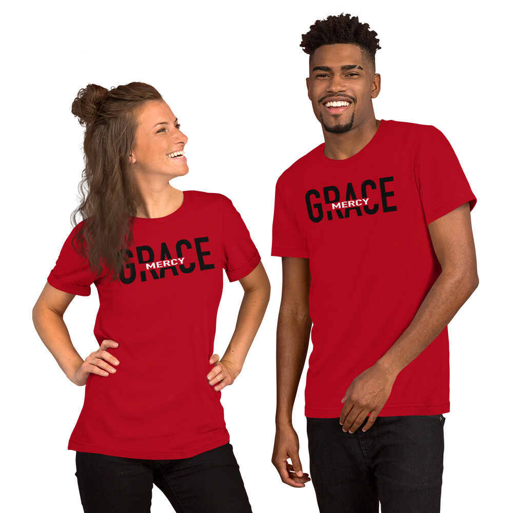 GRACE AND MERCY T-SHIRT (BLK/WHT FONT) UNISEX, Color: Red, Size: S