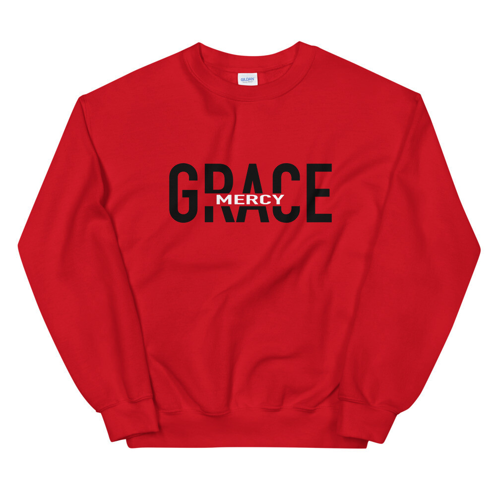 GRACE AND MERCY SWEATSHIRT (BLK/WHT FONT) UNISEX, Color: Red, Size: S