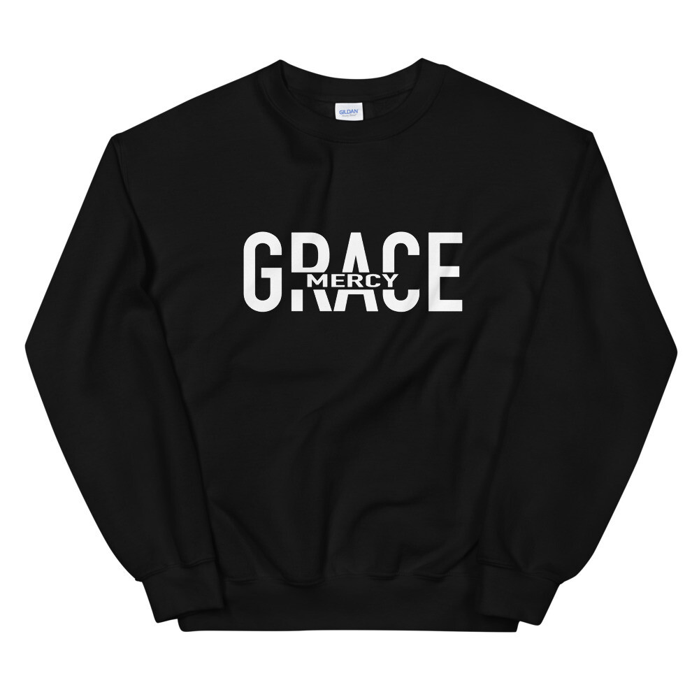 GRACE AND MERCY SWEATSHIRT (WHT FONT) UNISEX, Color: Black, Size: S