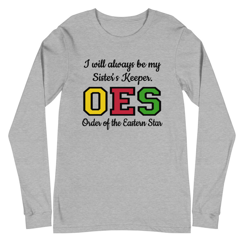 OES SISTER&#39;S KEEPER BLK FONT LONG SLEEVE, Color: Athletic Heather, Size: XS