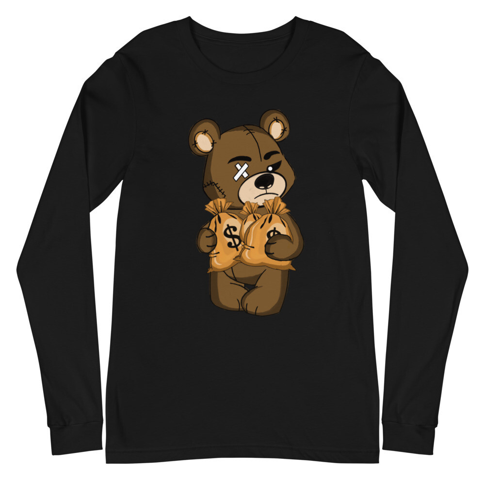 MONEY BEAR UNISEX LONG SLEEVE, Color: Black, Size: XS