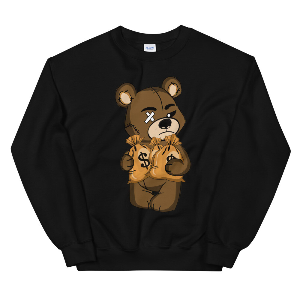 MONEY BEAR UNISEX SWEATSHIRT, Color: Black, Size: S