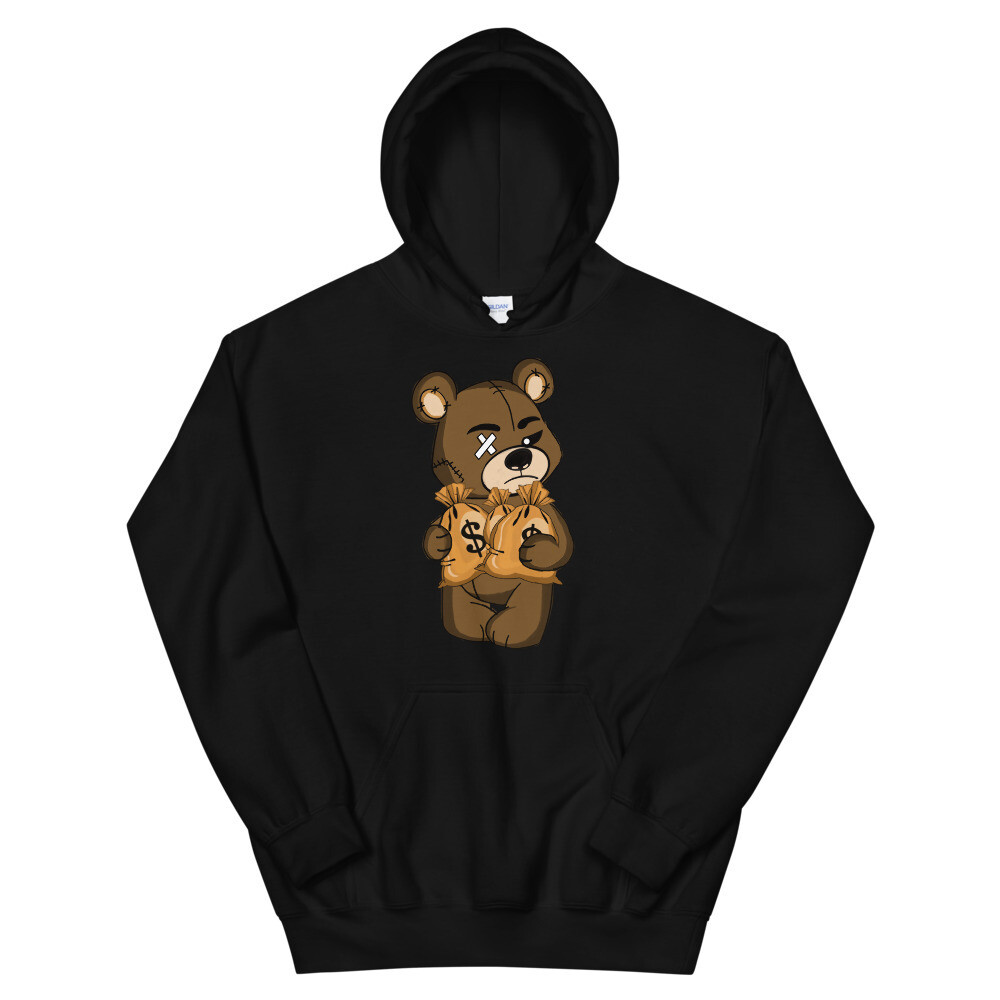 MONEY BEAR UNISEX HOODIE, Color: Black, Size: S