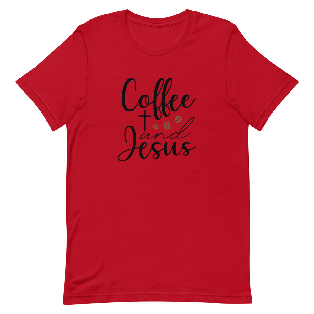 COFFEE AND JESUS UNISEX SHORT SLEEVE, Color: Red, Size: S
