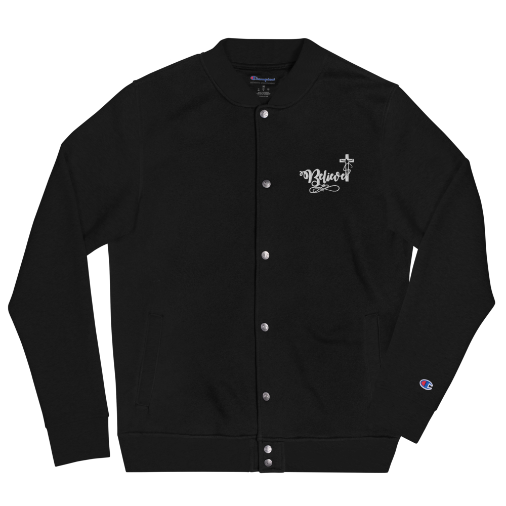 BELIEVE EMBROIDERED BOMBER JACKET 