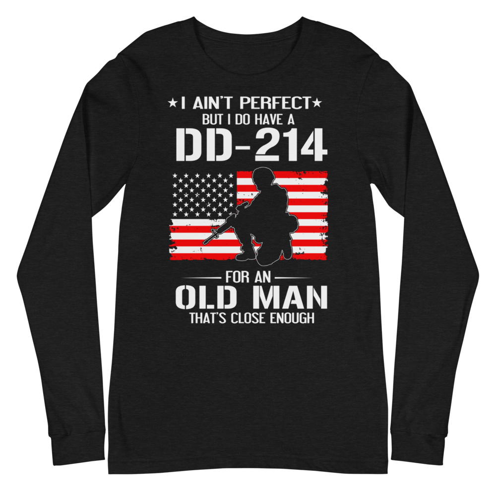 DD 214 UNISEX LONG SLEEVE TEE, Color: Black Heather, Size: S