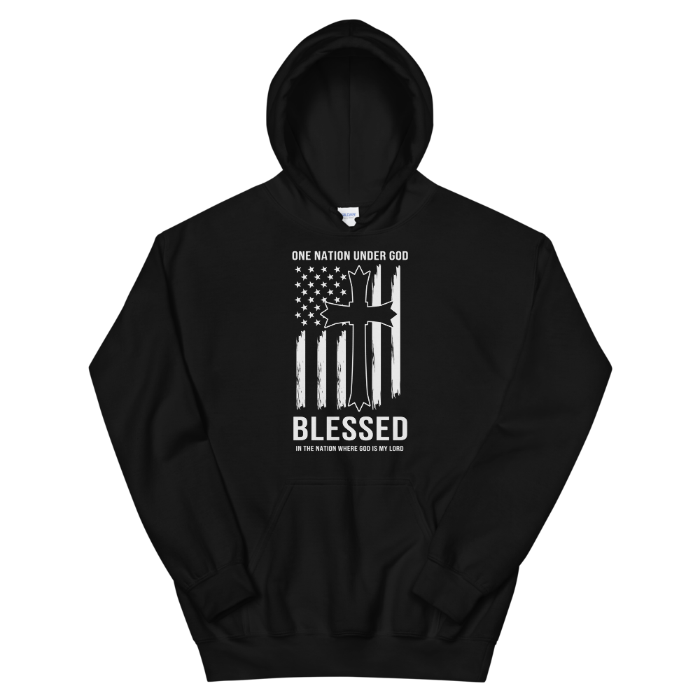 BLESSED AMERICAN FLAG UNISEX HOODIE , Color: Black, Size: S