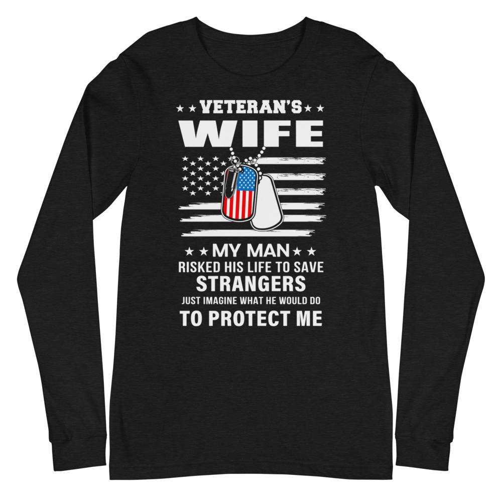 VETERAN&#39;S WIFE UNISEX LONG SLEEVE TEE , Color: Black Heather, Size: S