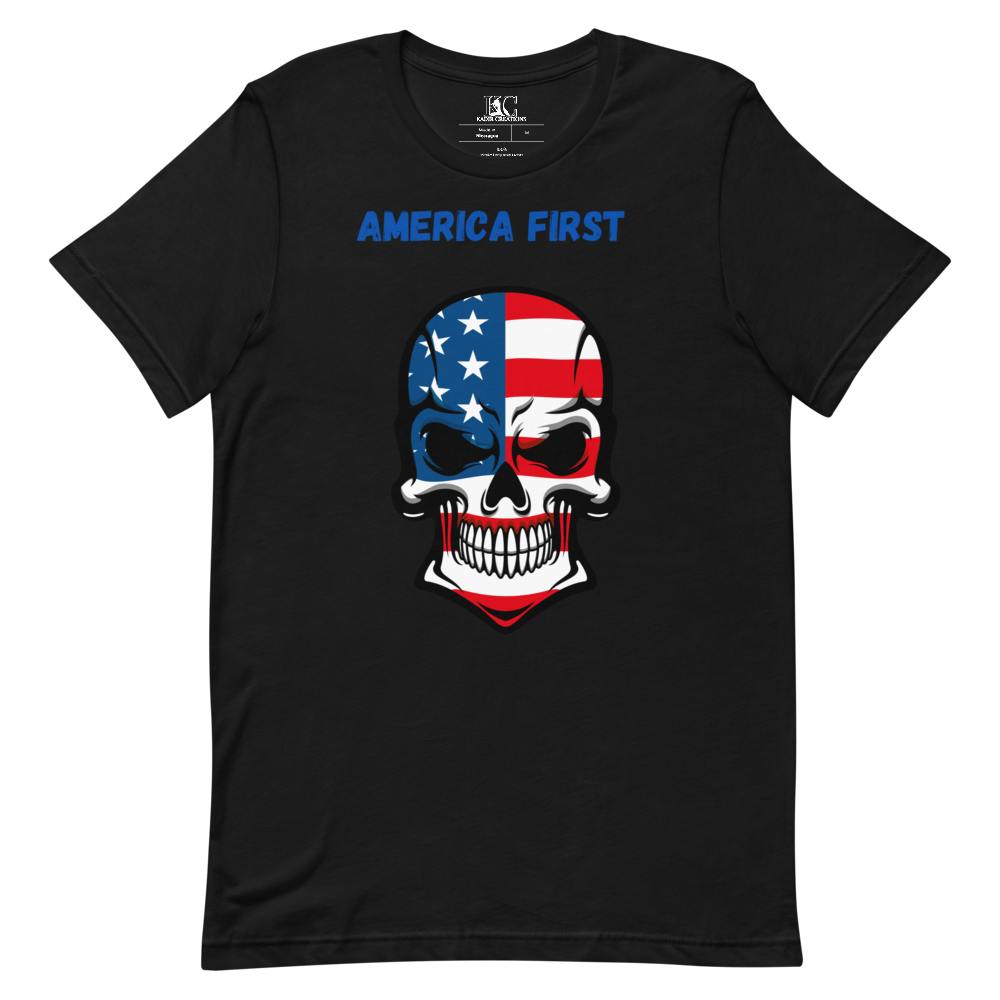 AMERICA FIRST SHORT-SLEEVE UNISEX T-SHIRT , Color: Black, Size: S