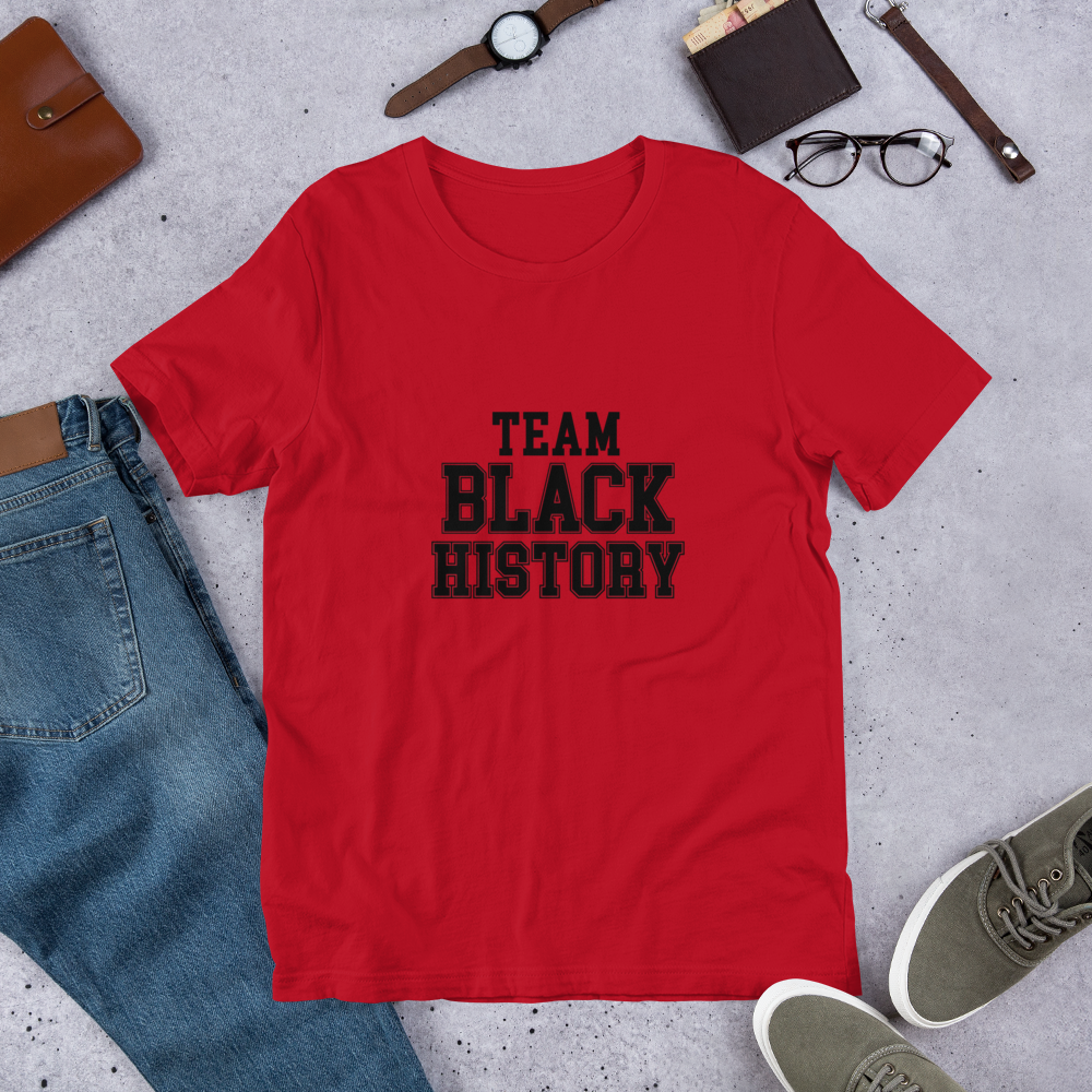 TEAM BLACK HISTORY SHORT-SLEVE UNISEX T-SHIRT , Color: Red, Size: S