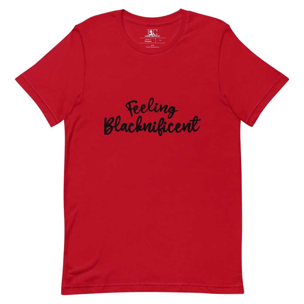 FEELING BLACKNIFICENT SHORT-SLEEVE UNISEX T-SHIRT, Color: Red, Size: S