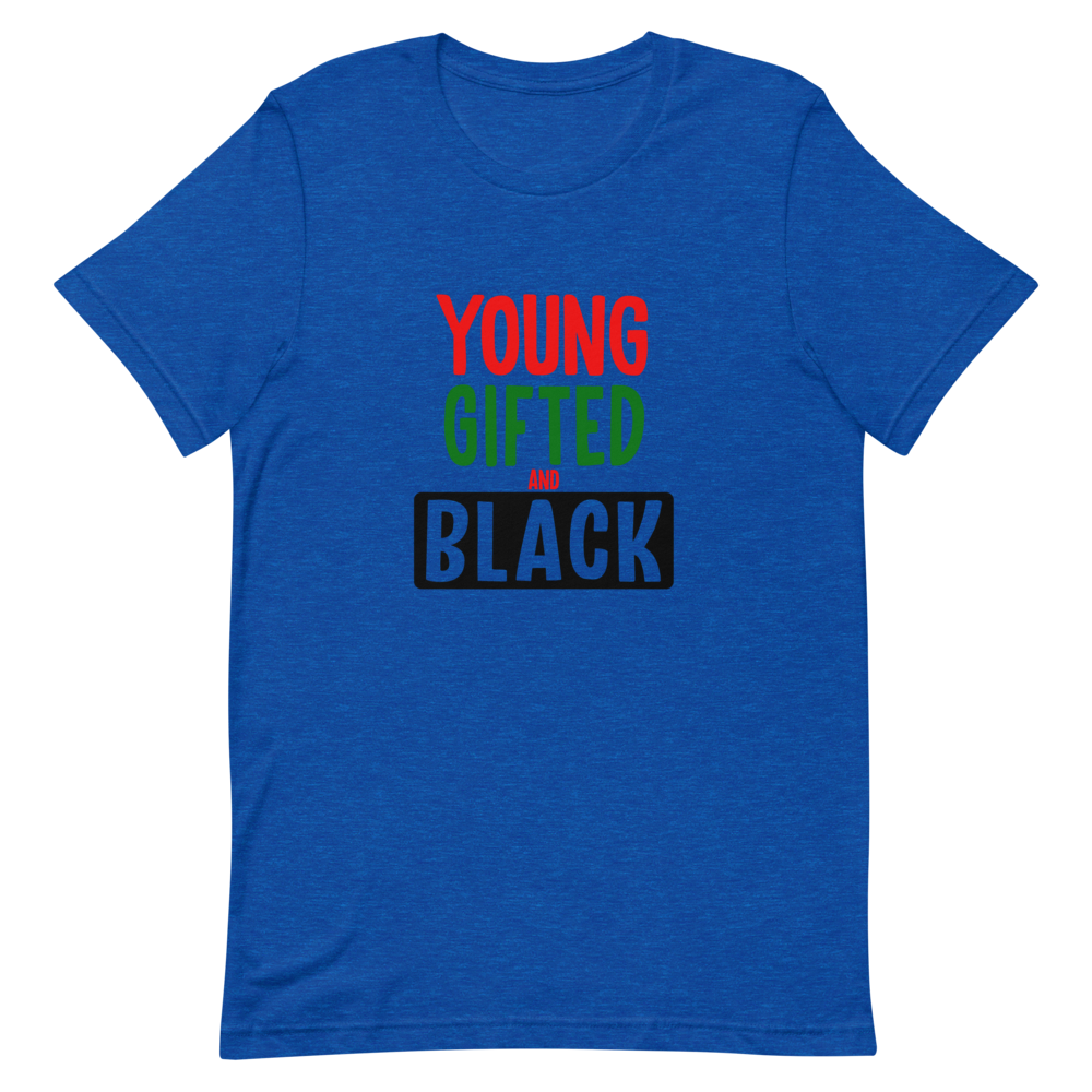 YOUNG GIFTED AND BLACK SHORT-SLEEVE UNISEX T-SHIRT , Color: Heather True Royal, Size: S