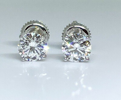14K White Gold 1 1/2 Ctw Diamond Stud Earrings