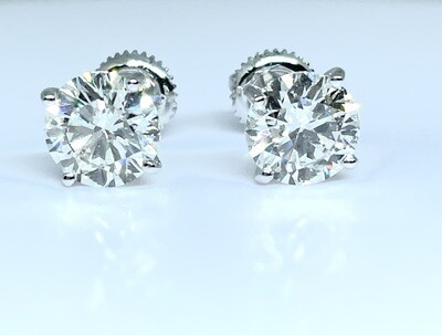 14K White Gold 2 3/4 Ctw Diamond Stud Earrings