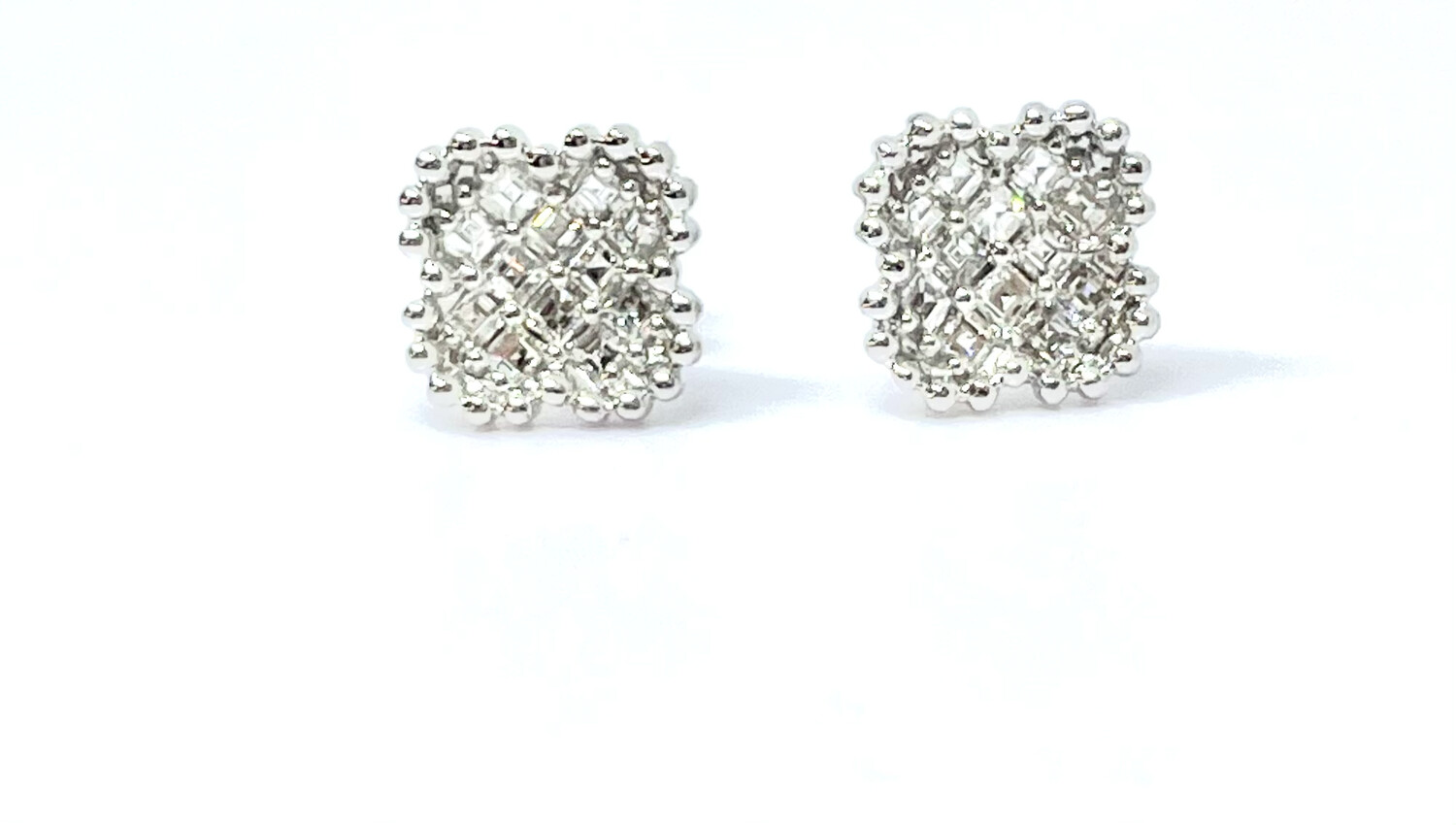 18K White Gold clover Framed 2/3 Ctw Diamond Earrings