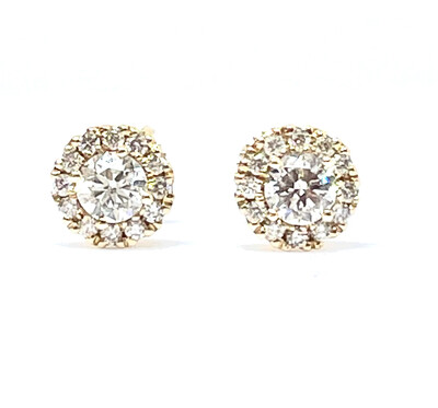 14K Yellow Gold Diamond Halo Earrings