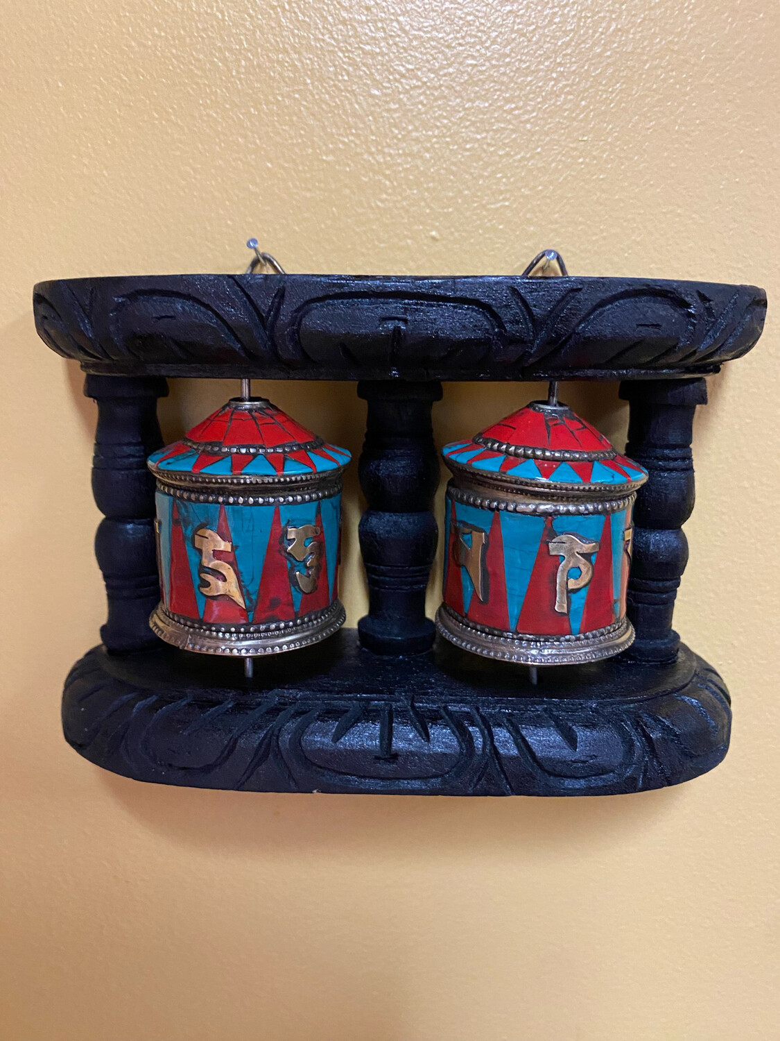 Turquoise Stone Double Hanging Prayer Wheel