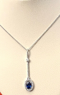 18K White Gold Diamond And Sapphire Drop Necklace