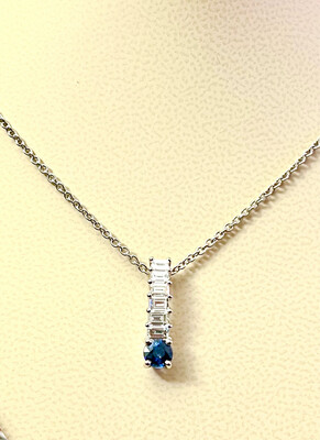 18K White Gold Sapphire And Diamond Drop Pendant