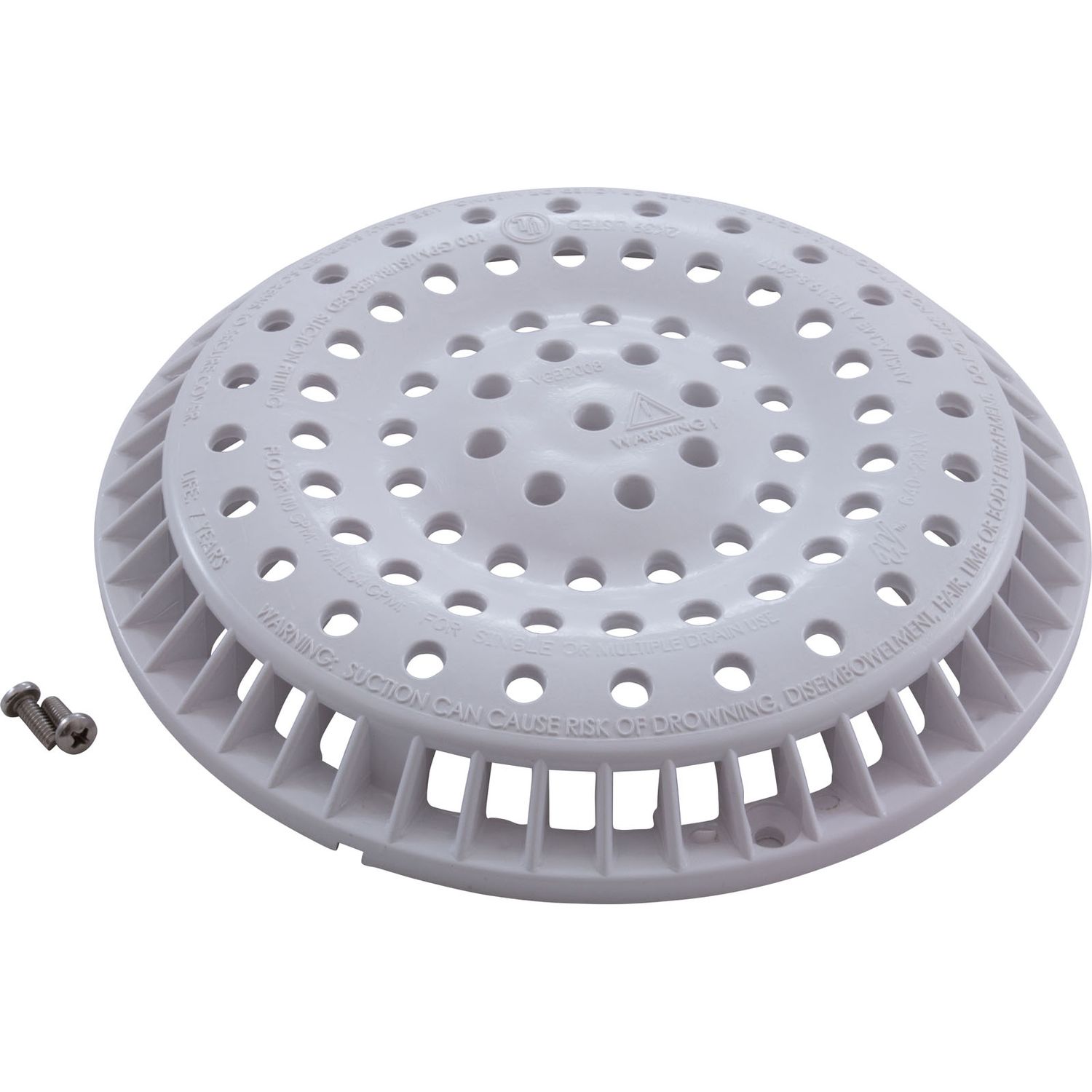 MAIN DRAIN COVER ANTI VORTEX 8&quot; ROUND WHITE WATERWAY