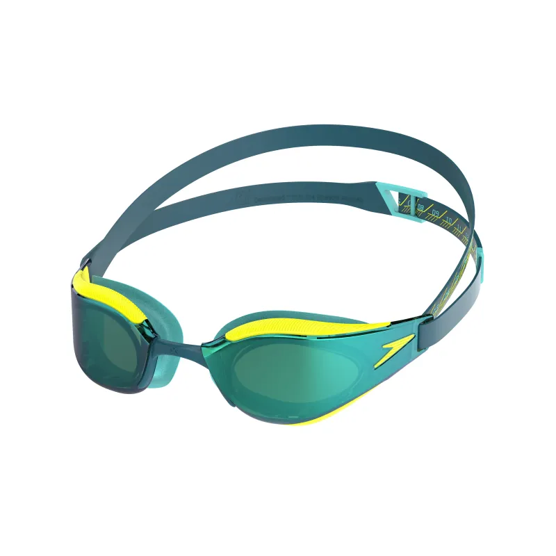 1892036 SPEEDO FASTSKIN HYPER ELITE MIRRORED GOGGLE 812818 HYPER YELLOW/STEEL/EMERALD