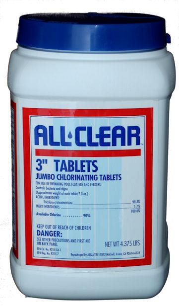 ALL CLEAR 3" CHLORINE TABS 4.375LB ALL CLEAR 3" CHLORINE TABS 4.375LB