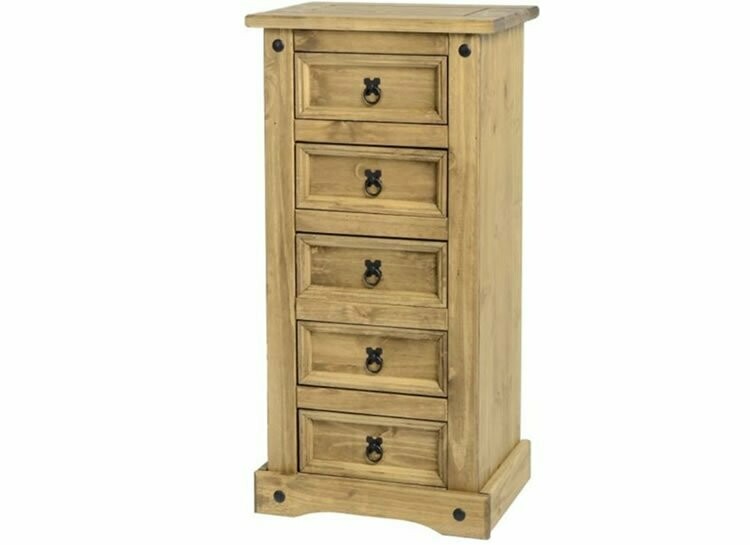 Colmar 5 Drawer Narrow Chest  Waxed Pine