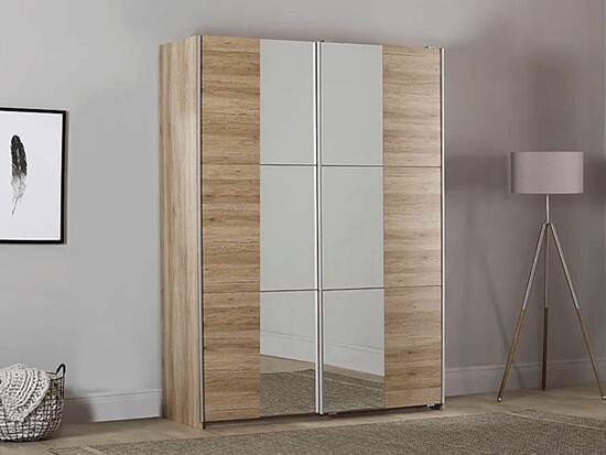 Rauch Fellbach Light Oak 2 Door Sliding Wardrobe With Mirror