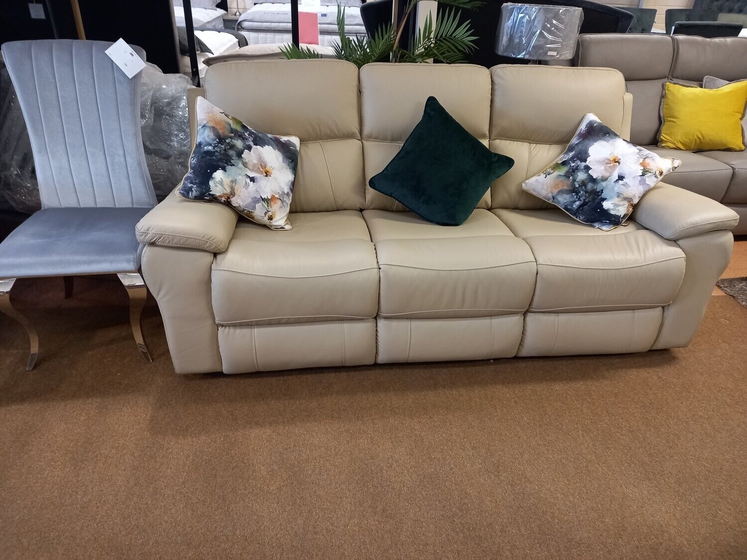 Vienna Taupe Leather 3 Seater All Reclining. FLOOR MODEL.