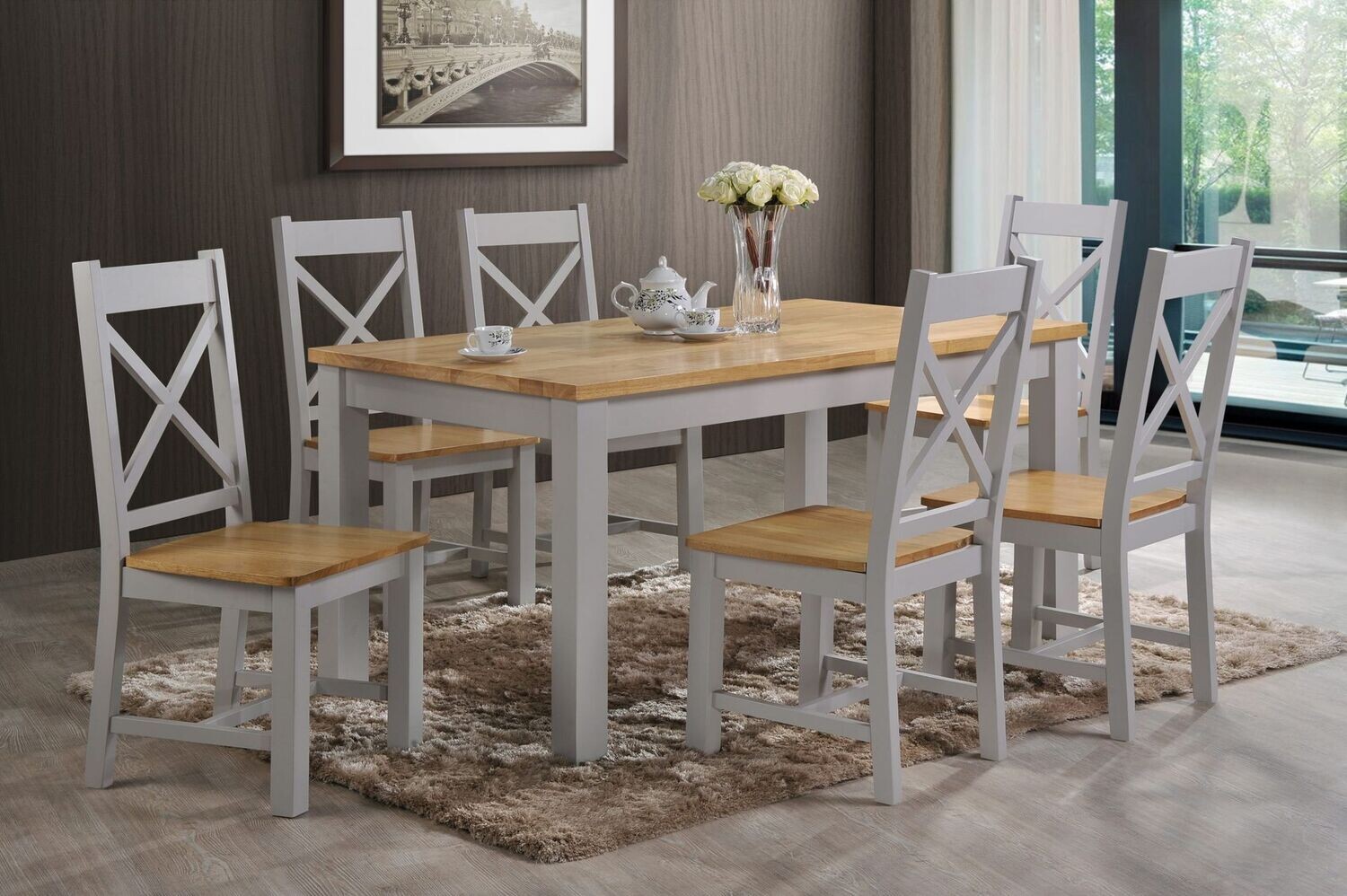 Rotterdam Table & 6 Chairs Grey