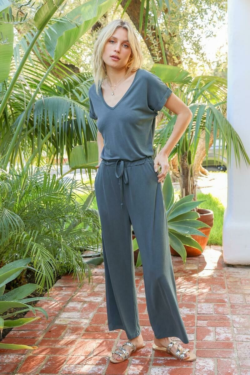 Green Ribbed Jersey Jumpsuit